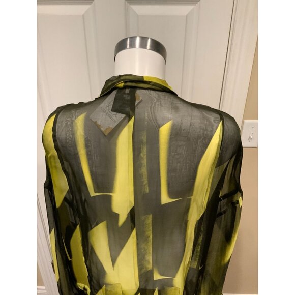 Ann Demeulemeester Yellow & Black Long Silk Trench Coat, Size 8 (US) 40 (EU) - Picture 8 of 10